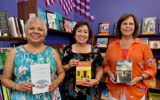 Sylvia with Geneva Escobedo and Flora Grateron at Antigone Books